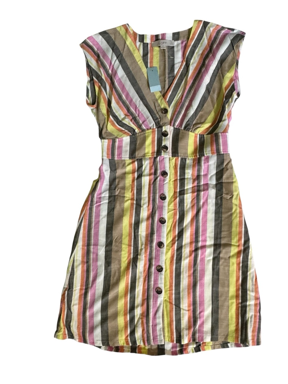 LOFT Colorful Stripe Buttoned Sundress Size 6 Petite Sleeveless Knee Length NEW